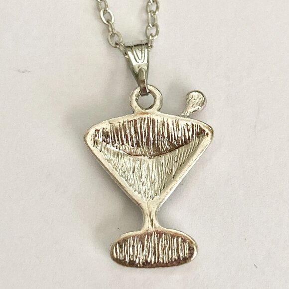 Martini Cocktail Drink Cup Glass Charm Necklace Pendant Black Enamel 18" Chain - Picture 5 of 9